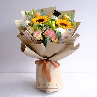 Victory Blooms (Sunflower and White Carnations Bouquet)