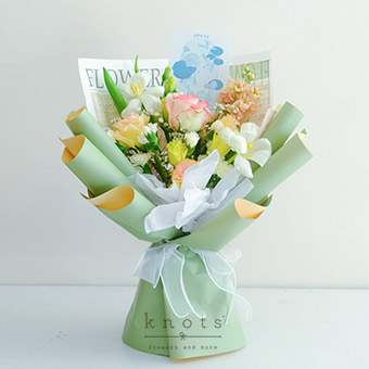 Rumi Pisces (Two-Toned Pink Rose with White Tulips)