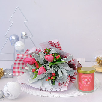 Holly Berries (Holiday Flowers & Candle)