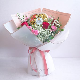 A Heart’s Enchantment (3 Red Roses Bouquet w/ Ferrero)
