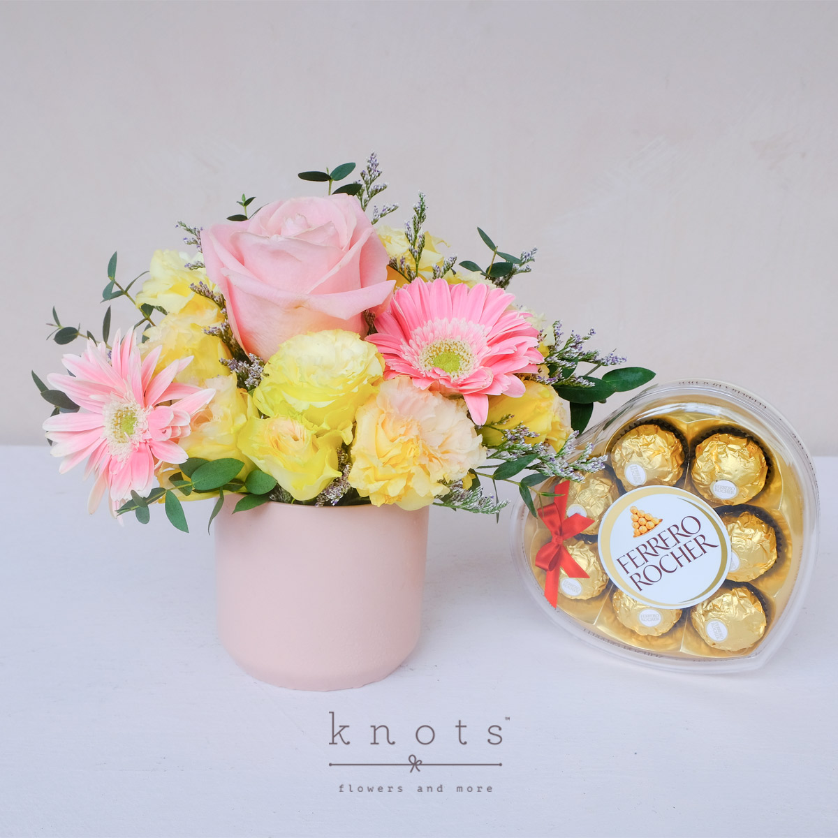 Floral Sweetness (Pink Rose and Gerberas with Chocolate)
