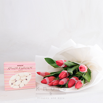 Sweeter Together (Red Tulips Bouquet with Chocolates)