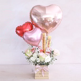 Sweetest You (Roses, Balloons & Chocolates Arrangement)