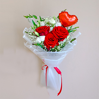 Red Flowers with Heart Balloon