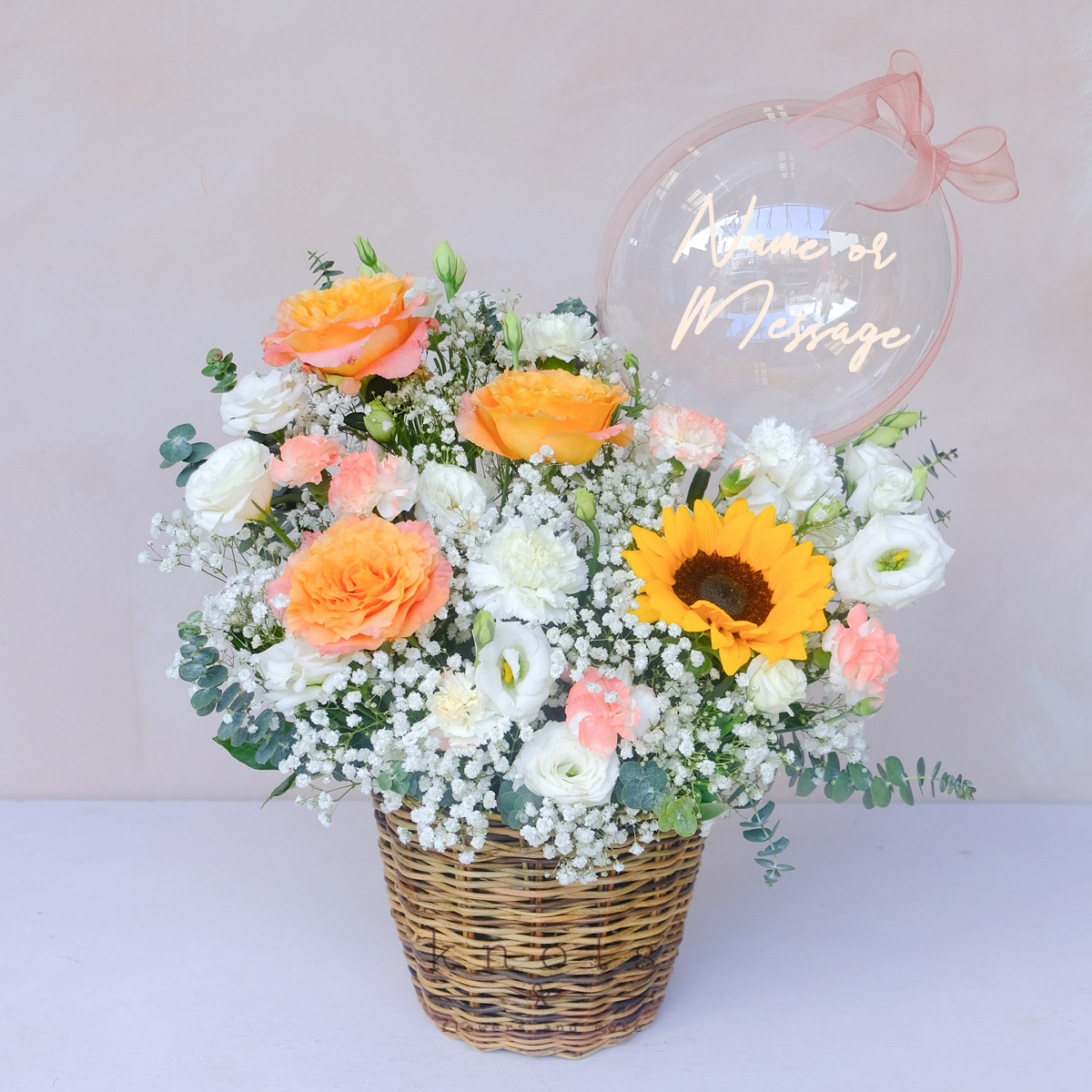 Enchanted Harvest (Orange Ecuadorian Roses & Sunflower w/ Balloon Arrangement)