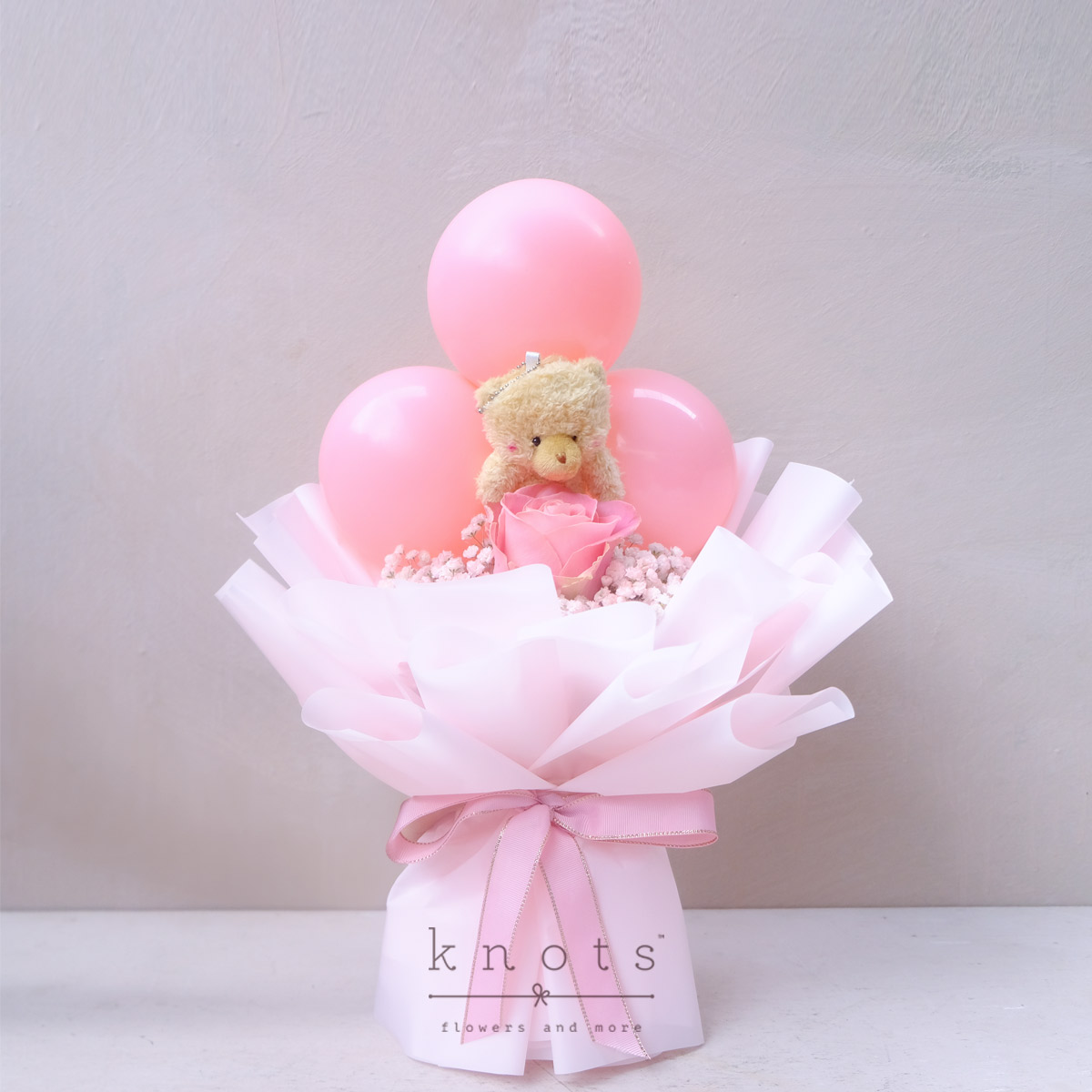 Fuzz and Warmth (Pink Ecuadorian Rose w/ Balloons)