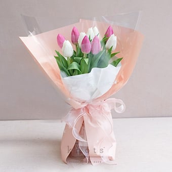Angel Kisses (White & Pink Tulips Bouquet)