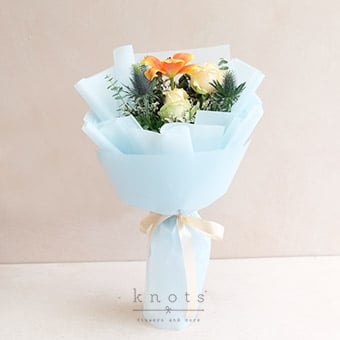 Joan (Orange Tulip & Peach Roses Bouquet)