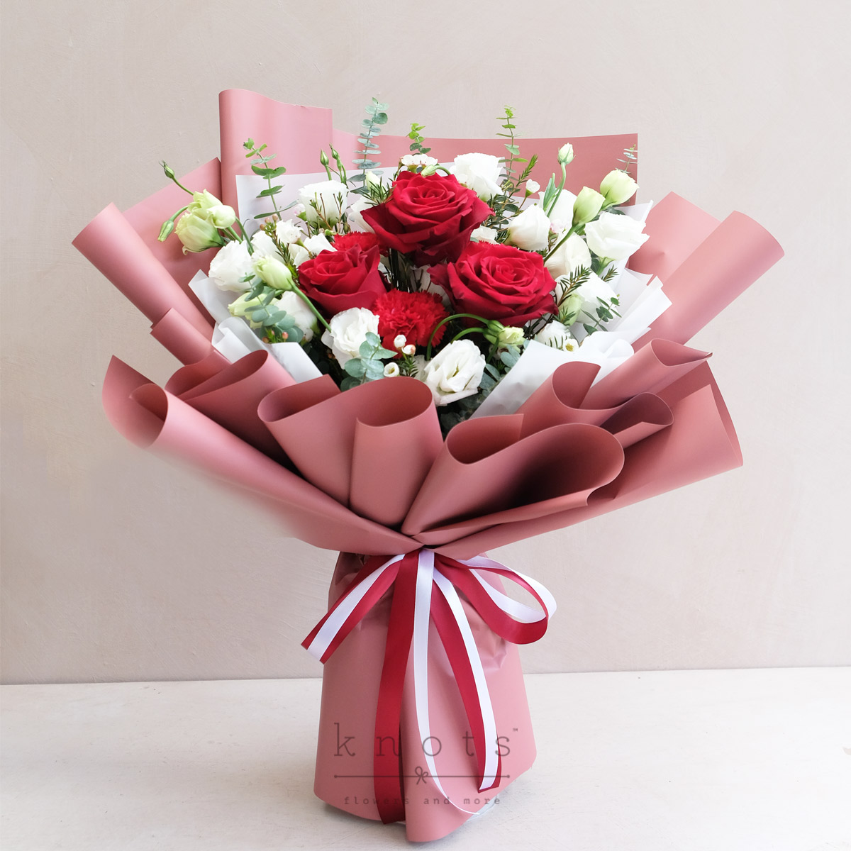 Red Queen (Red Ecuadorian Roses, and Red Carnations Bouquet)