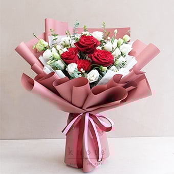 Red Queen (Red Ecuadorian Roses, and Red Carnations Bouquet)
