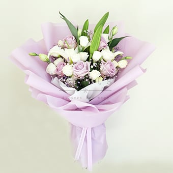 Lavender Charm (Purple Ecuadorian Roses & Lily Bouquet)