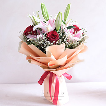 Jubilant Affection (Pink Lilies And Roses Bouquet)