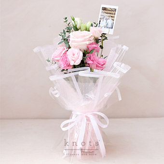 Loving Memory (Pink Ecuadorian Rose Bouquet with Instax Photo)
