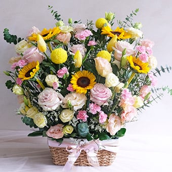Basket Full Of Wishes (Sunflowers Roses and Tulips)
