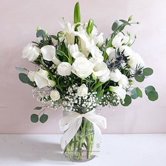 Divine Love (White Calla Lilies, White Ecuadorian Roses Arrangement)