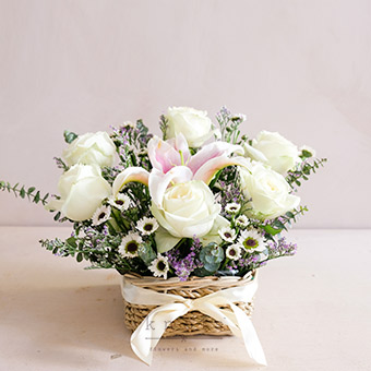 Sincere Passion (Pink Lily & White Roses Arrangement)