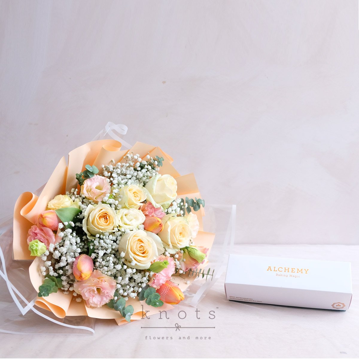 Glorious Sunrise (Roses & Tulips Bouquet w/ Macarons)