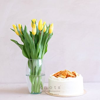 Elegant Creation (Tulips arrangement with Cake)
