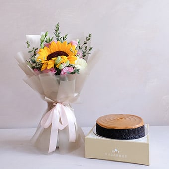 Sunset Delights (Sunflower Bouquet and Cake)