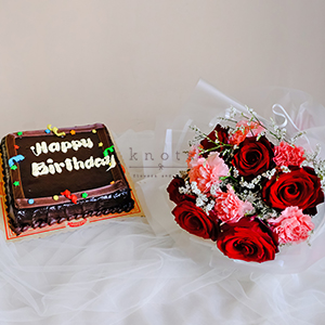 Beautiful Birthday (Red Ecuadorian Roses Bouquet with Birthday Cake)