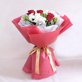 Winter Solstice (Red & White Roses Bouquet)